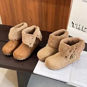 여성용 빈티지 겨울 신발 부츠 통굽 트렌디 미끄럼 방지 기모 아이템 속굽 도톰 버켄 워커 미들부츠 HT4