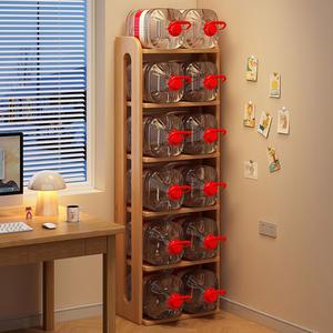 다층 책장 원목 바닥형 수납 선반 좁은 공부용 선반 침실