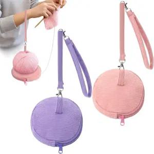 손목 밴드 스피너로 코바늘 뜨개질을 위한 새티니어 2팩 휴대용 실 홀더 지퍼 코듀로이 가방 보관용 니트