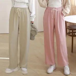 여성 밑단 스트링 와이드 조거 밴딩 일자 통 바지 츄리닝 트레이닝 팬츠 -WPN0466- 봄 가을