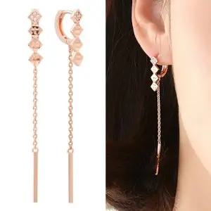 [미니아트]씨에라 14K 금침 로즈골드 컷팅 포인트 체인 드롭 원터치 링 귀걸...