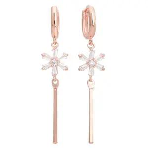 [미니아트]루미 14K 금침 로즈골드 플라워 큐빅 롱 드롭 데일리 원터치 링 귀...