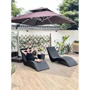 선베드 라탄 야외 풀빌라 테라스 등받이 조절 라운지 의자 베드