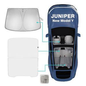 2026년형 2025년형 테슬라 신모델 Y 주니퍼 폴더블 선쉐이드 액세서리 열 자외선 차단 바이저 액세서리(루프+윈드쉴드, 그레이)와 호환되는 베스트EvMod 3PCS 윈드쉴드 및 루프
