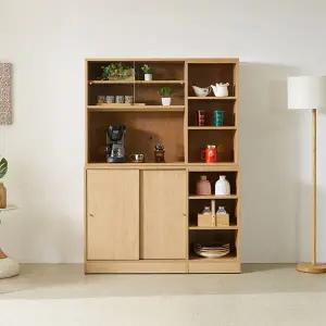 동서가구 빈티오 1200 슬라이딩 통문수납장+유리상부장 세트 DF926466