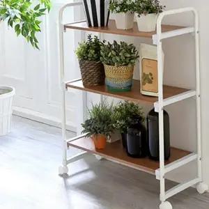 3단 수납장 바퀴형 철제 다용도 이동식 수납장 조립식 거실 원목 진열대 진열 카트 화분 주방 선반