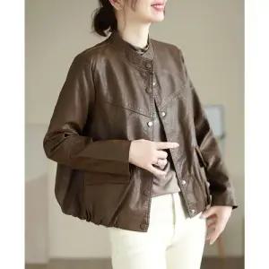 빛채운 여친 PU가죽 봄가을 상의 복고풍 포켓패치 코트 OPH3