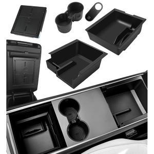 Tesla 2021-2024 Model Y 및 2021-2023 3 액세서리 암레스트 숨겨진 상자 보관 트레이 컵 홀더 카메라 커버에 호환되는 WindU 5PCS 모델 센터 콘솔 정리함