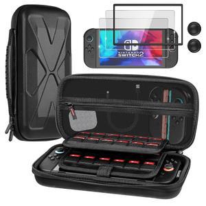 닌텐도 스위치 2 케이스 블랙 (2025), 휴대용 대용량 보호 하드 쉘 여행 케이스, 4 in 1 액세서리 번들, 화면 보호기 2개, 엄지 그립 캡 2개 및 설치 트레이용 SPOVEN