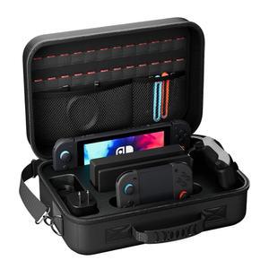 닌텐도 스위치 2 2025용 프로케이스 대형 케이스, 어깨끈이 달린 하드 캐리어 여행 가방 및 24개의 게임 카드 슬롯, 도크 콘솔 조이콘 액세서리용 휴대용 보관함 홀더 -블랙