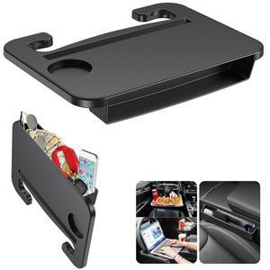 Qlhshop 2-in-1 스티어링 휠 데스크 - 트레이 테이블과 시트 갭 충전기 정리함 | 운전자용 차량용 음식 노트북 및 식사용 책상 워크 트립 필수 액세서리