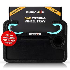 2-in-1 자동차 스티어링 휠 트레이 강화 - 노트북용 데스크, 식사 및 업무용 다목적 테이블, 실리콘 링이 있는 조절식 푸드 트레이(조폐물 링)