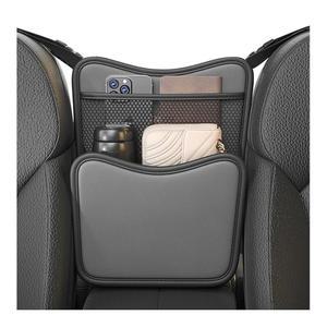 FSTURIOS 차량 정리함 시트 사이 보관, 휴지 홀더가 있는 나파 가죽 앞좌석 보관 가방, 휴대폰 문서용 자동차 콘솔 걸이형 넷 포켓 핸드백 홀더 (그레이)
