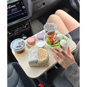 2-in-1 드라이브 스루 트레이: 차량용 음식 트레이, 주차된 차량에서 식사할 수 있는 목재 차량 노트북용 카 데스크, 로드 트립용 컵 홀더 택시, RV, 트럭 운전사