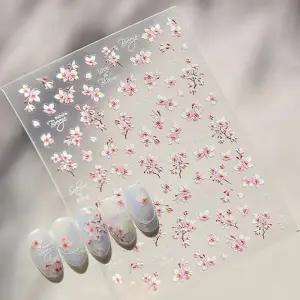 벚꽃 무늬 손톱 장식 봄철 네일 스티커 엠보 디자인