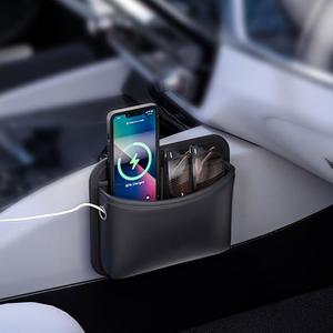 카티젠 카시트 사이드 포켓 정리함 - 열쇠, 휴대폰, 선글라스, 등록 및 문서용 PU 가죽 오토 도어 콘솔 미니 수납 가방(블랙)