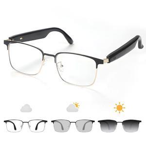 젠제논 블루투스 오디오 스마트 글래스, 여성용 블루 라이트 오픈 이어 사운드 마이크 및 스피커, 마그네틱 충전, 색상 변경 편광 선글라스 렌즈, 음성 어시스턴트 GS06G