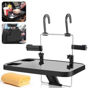 음식 다이닝 음료와 노트북을 위한 오토초이스 접이식 카시트 등받이 휴대용 트레이, 걸이식 카 스티어링 휠 트레이(블랙)