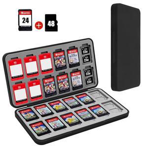 참고로 24개의 게임 카드 슬롯과 48개의 마이크로 SD 슬롯이 있는 스위치 2 카트리지 케이스용 닌텐도 케이스 홀더, 하드 쉘, 실리콘 라이닝 블랙