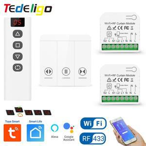 테델리고 투야 WiFi RF 스마트 커튼 스위치, 110V 220V 롤러 셔터 블라인드 제어 모듈(무선 리모컨 포함),