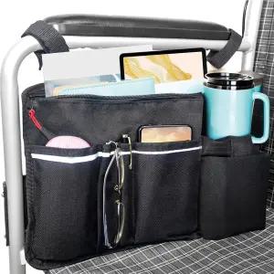 컵 홀더가 있는 울라이프베터 휠체어 사이드백 액세서리 팔걸이 보관 파우치 휠체어/롤레이터/워커/전기