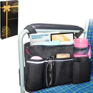 TONINT 휠체어 파우치 사이드 포켓 컵 홀더 전동 액세서리 있는 백 가방 팔걸이