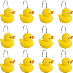 CTOHN 12 오리 샤워 커튼 후크 귀여운 노란색 스테인리스 스틸 장식 행거 링 욕실