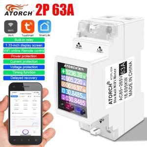 ATORCH 2P 63A Tuya WIFI 스마트 스위치 회로 차단기 에너지 미터 KWh 전력 계량 타이머 릴레이 원격 제어