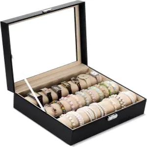 3개의 탈착식 롤 뱅글 정리함이 있는 노시니 팔찌 디스플레이 홀더 클리어 뚜껑 상자 보석 보관 케이스