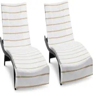 아크라이트 라스 라야스 체이스 라운지 커버 타월 포켓 포함 - 2팩 해변 수영장 야외 의자용 스트라이프