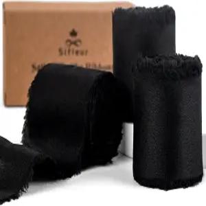 새틴 실크 리본 래핑용 블랙 11/2인치 x 15야드 수제 프레이드 프린지 결혼식 약혼 생일 샤워 공예 꽃다발