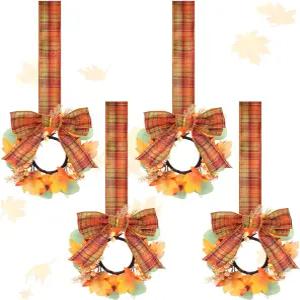 부티콜 가을 주방 캐비닛 6개 리본이 달린 화환 인조 단풍이 든 10.2인치 미니 추수감사절 농가 창문