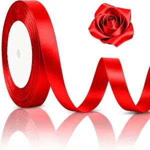 선물 포장용 빨간 리본 3/8인치 25야드 꽃다발용 새틴 리스톤 로조 헤어 발렌타인 패브릭 결혼 장식 데이