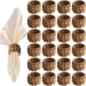 24개의 냅킨 링 2인치 워터 히아신스 직조 농가 러스틱 라탄 홀더 일상적인 사용을 위한 웨딩 테이블 장식