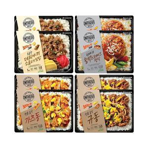 아워홈 온더고 정통 일식 가츠동 330g+함박스테이크정식 290g+숯불향 데리야끼 소불고기 덮밥 290g+정통 일식 규동 270g 각2개 (총8개)