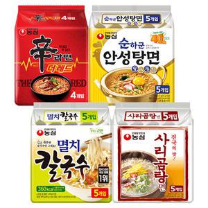 농심 신라면 더레드 125g, 4입, 1개 + 안성탕면 125g+사리곰탕면 110g+멸치칼국수 98g 각 5개 (총 19개)