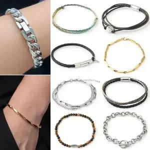 써지컬스틸 가죽 원석 끈 실 매듭 소원 팔찌 남자 여자 우정 커플 패션 체인