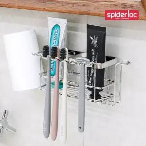 [스파이더락] 스마트접착 칫솔걸이 스테인리스 칫솔 꽂이 면도기 거치대