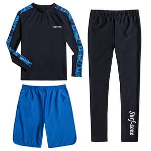 어린이 초등학생 중등 주니어 남아 수영복 긴팔 상의 반바지 레깅스 3종 세트 55 래쉬가드