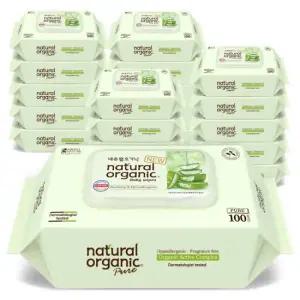 네츄럴오가닉 아기물티슈 퓨어 알로에베라 플레인 스마트캡형 100매 20팩