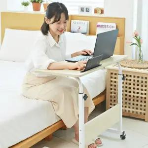 바퀴달린 태블릿 이동식 간이 쇼파 테이블 침대용 미니 책상 높낮이조절 침대 위 보조 원목 60x40