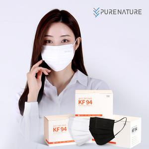 국산 KF94 덴탈마스크 블랙 대형 100매입 숨쉬기 편한 퓨어네이처 일회용 마스크 덴탈형