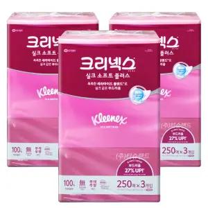 크리넥스 각티슈 실크소프트 미용티슈 250매 3개입 x3개 (총9각)