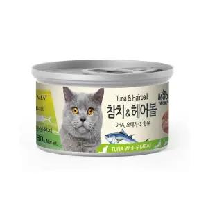 미우와우 고양이 흰살참치&헤어볼 캔  80g 24개
