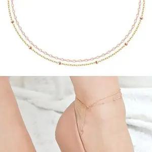 14K 두줄 금볼 트위스트 체인 골드 금 발찌-WB737C9