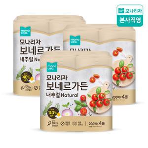 모나리자 보네르가든 무표백 키친타월 200매*4롤 3팩