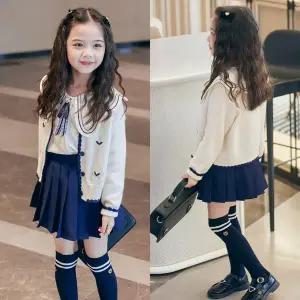 [삐삐네옷가게]여아 주니어 카라 가디건 주름 치마 세트