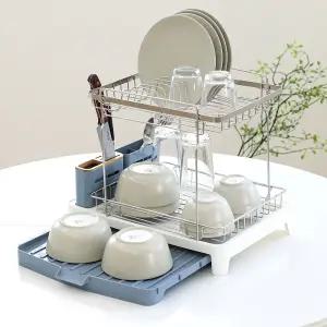 노빌리움 블랑 스테인레스 2단 식기건조대  물빠짐 싱크대 선반 그릇 정리대