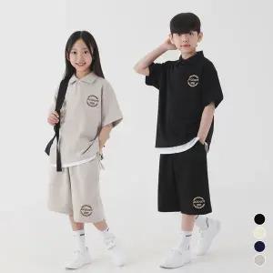 [보리보리/피아네르 키즈]키즈/주니어_클래시 로고 카라 반팔&버뮤다팬츠 셋업 (4color)