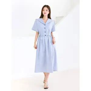 스트라이프 세일러 카라 시어커서 썸머 원피스_2color